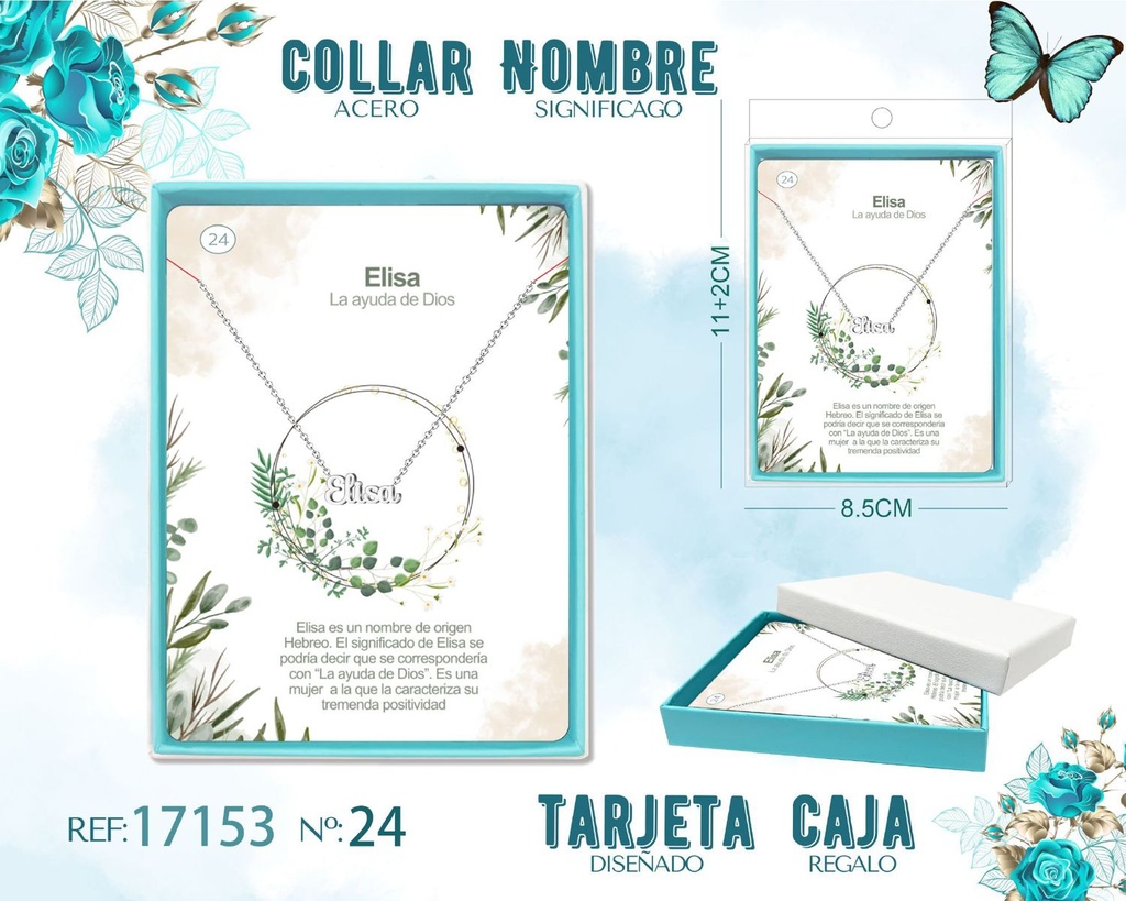 Collar de acero plateado con nombre Elisa - Joyas personalizadas