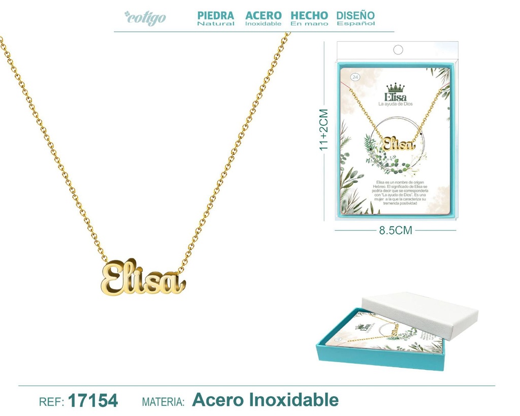 Collar de acero dorado con nombre Elisa - Joyas personalizadas
