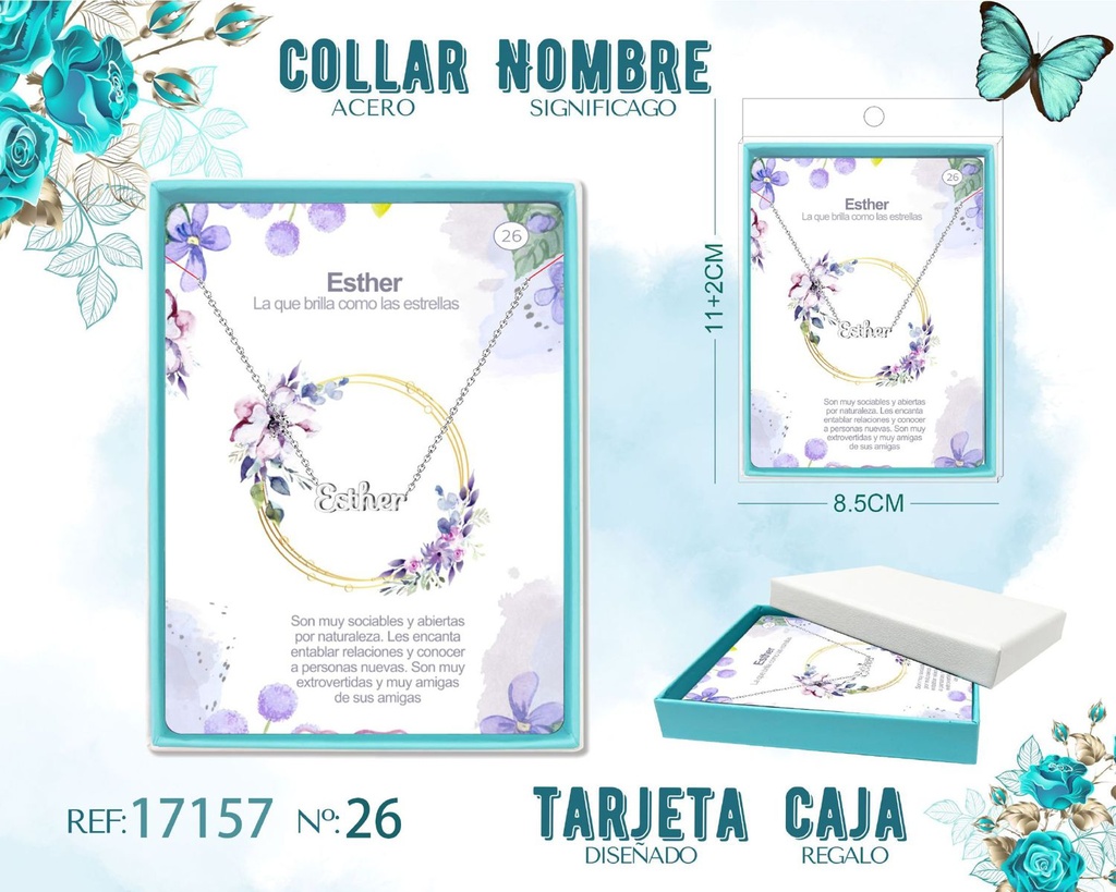 Collar de acero plateado con nombre Esther - Joyas personalizadas