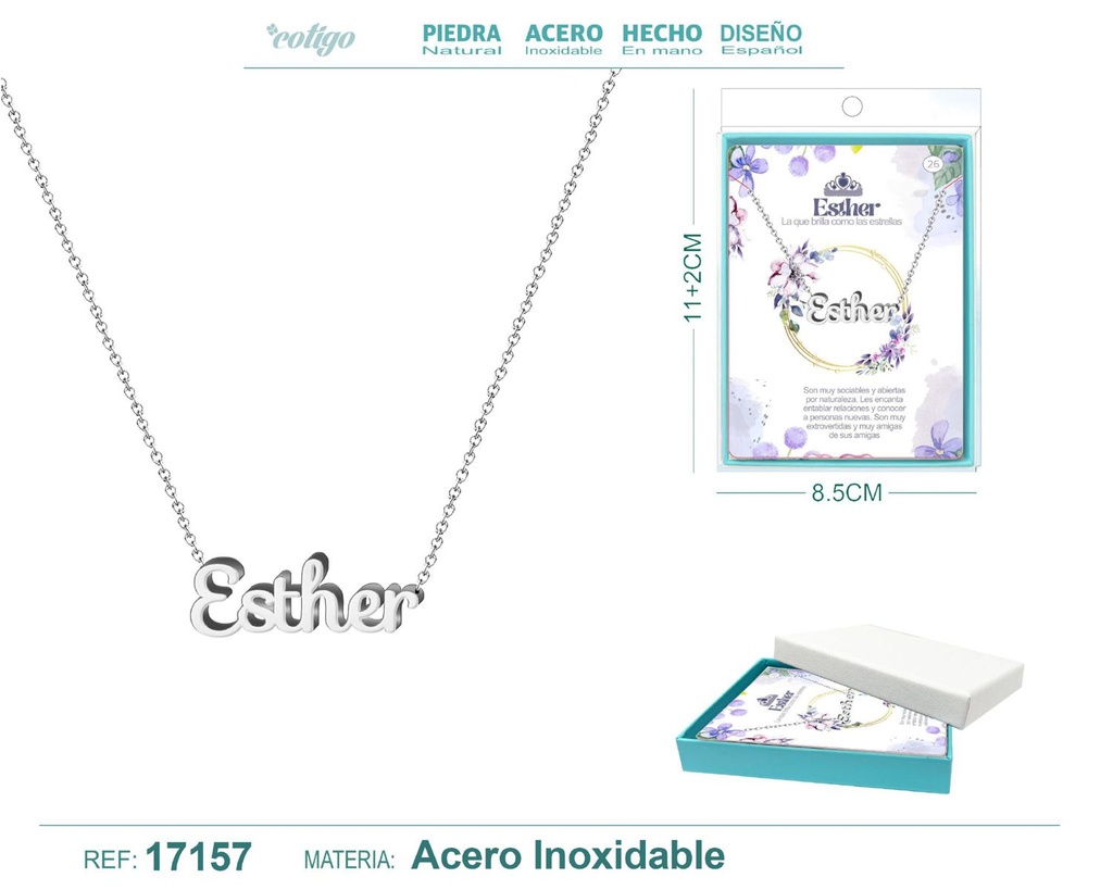 Collar de acero plateado con nombre Esther - Joyas personalizadas