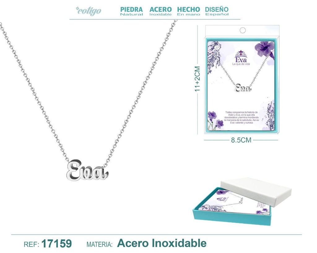 Collar de acero plateado con nombre Eva - Joyas personalizadas