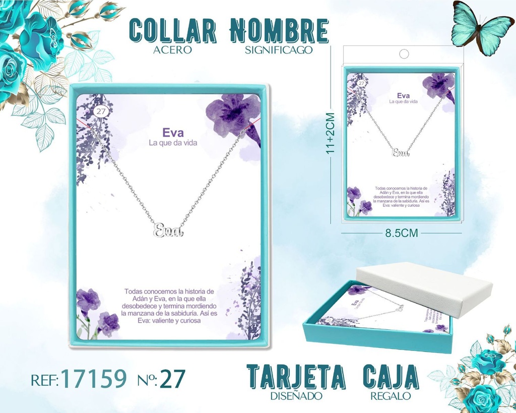 Collar de acero plateado con nombre Eva - Joyas personalizadas