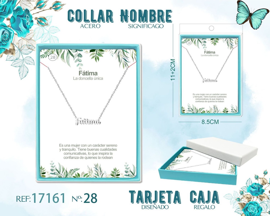 Collar de acero plateado con nombre Fatima - Joyas personalizadas