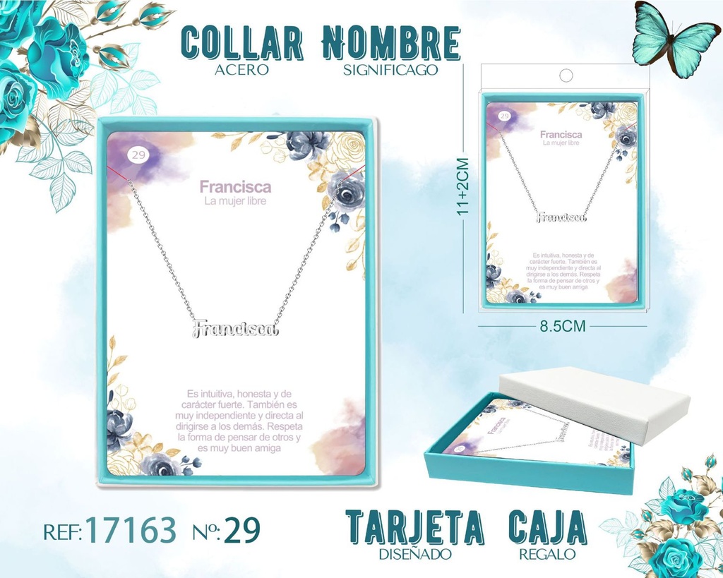 Collar de acero plateado con nombre Francisca - Joyas personalizadas