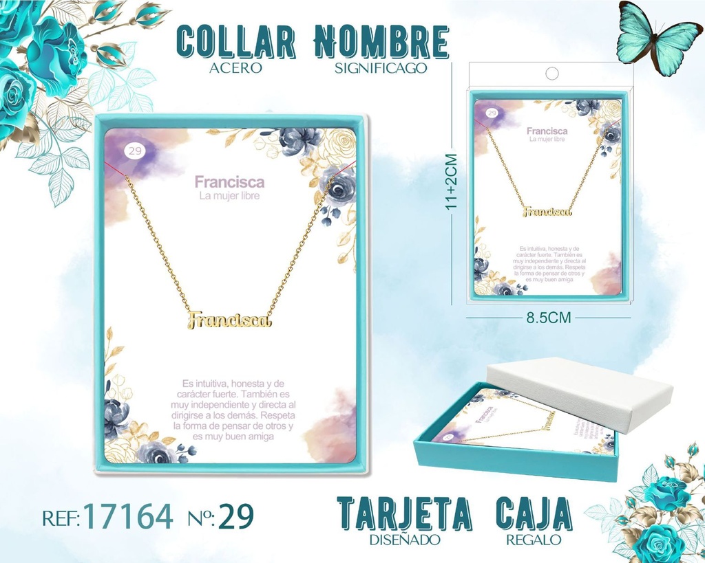 Collar de acero dorado con nombre Francisca - Joyas personalizadas