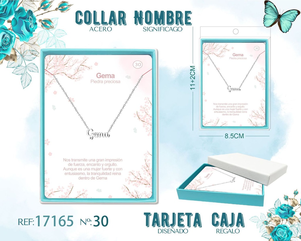 Collar de acero plateado con nombre Gema - Joyas personalizadas