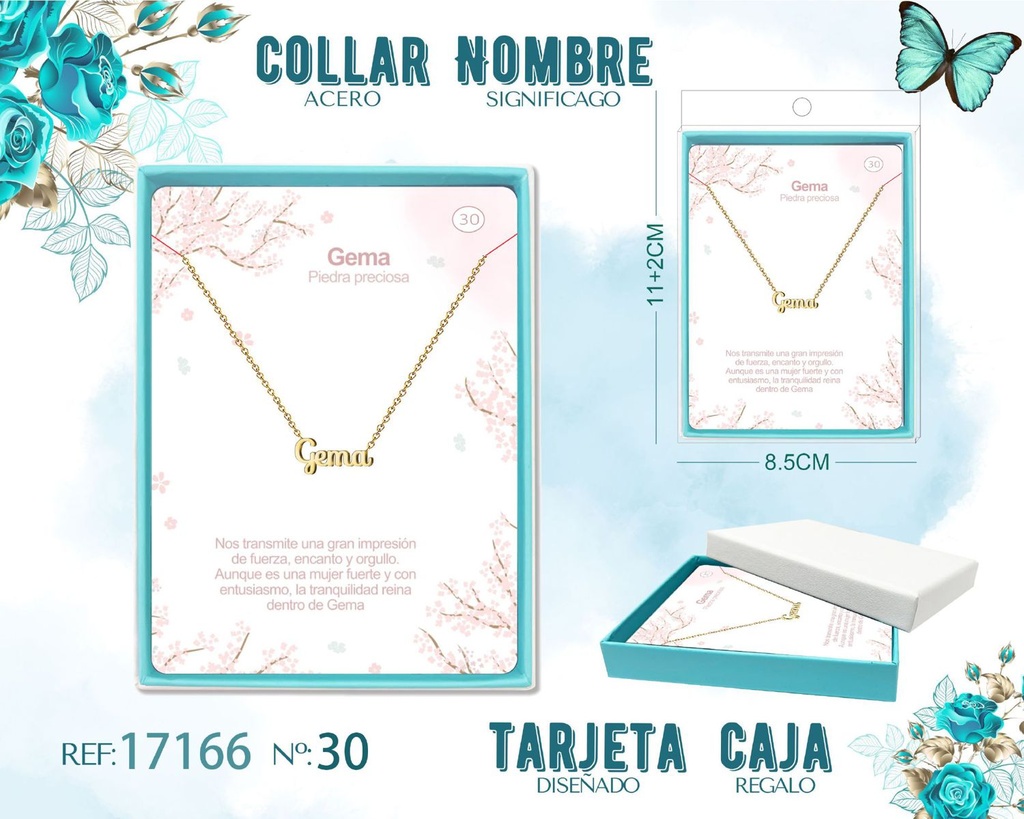 Collar de acero dorado con nombre Gema - Joyas personalizadas