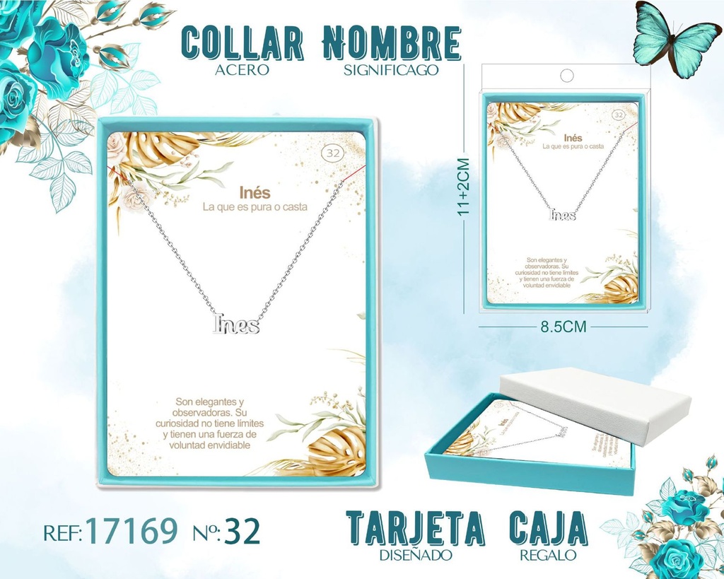 Collar de acero plateado con nombre Ines - Joyas personalizadas