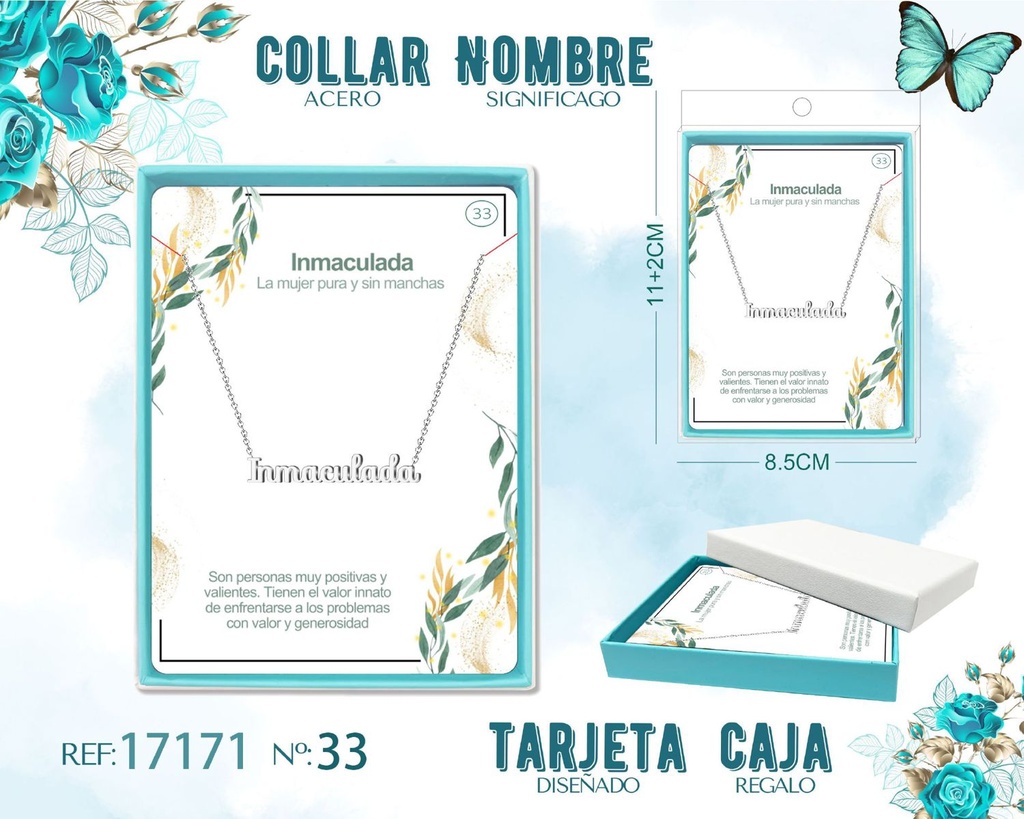 Collar de acero plateado con nombre Inmaculada - Joyas personalizadas