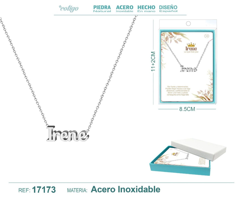 Collar de acero plateado con nombre Irene - Joyas personalizadas