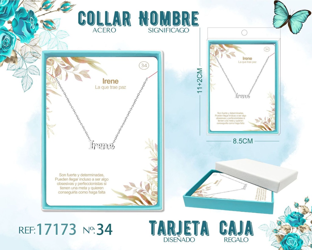 Collar de acero plateado con nombre Irene - Joyas personalizadas