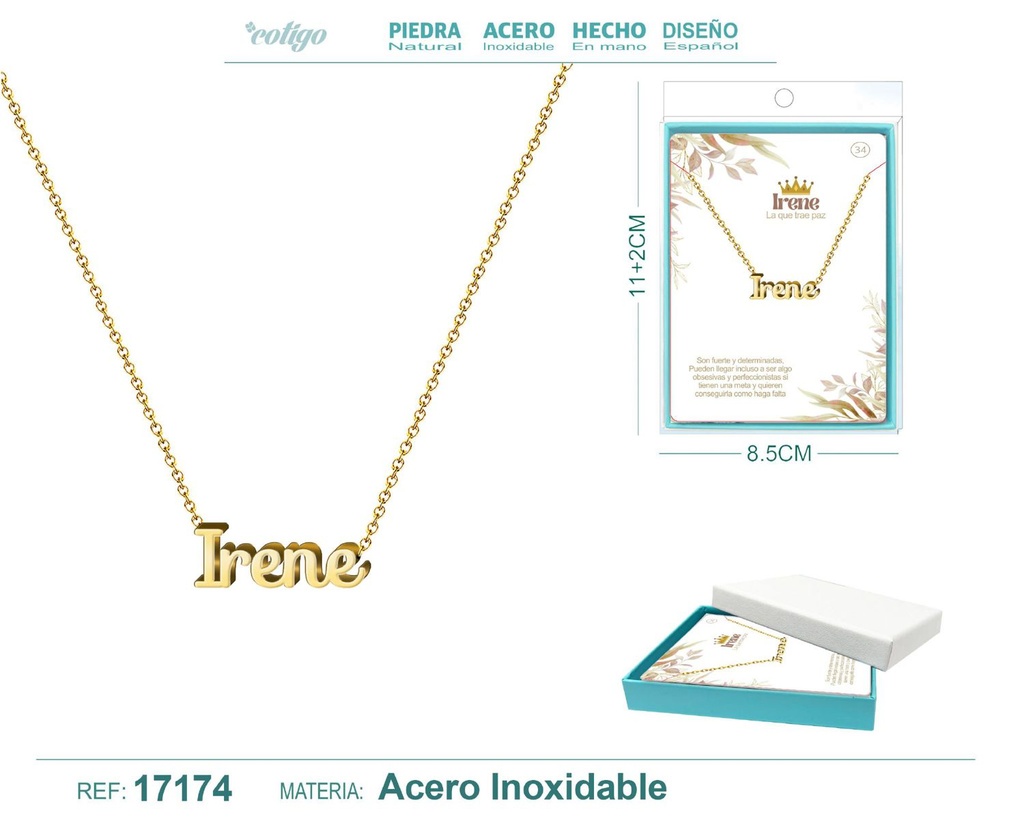 Collar de acero dorado con nombre Irene - Joyas personalizadas