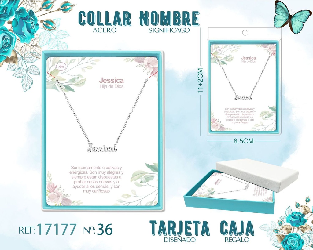 Collar de acero plateado con nombre Jessica - Joyas personalizadas