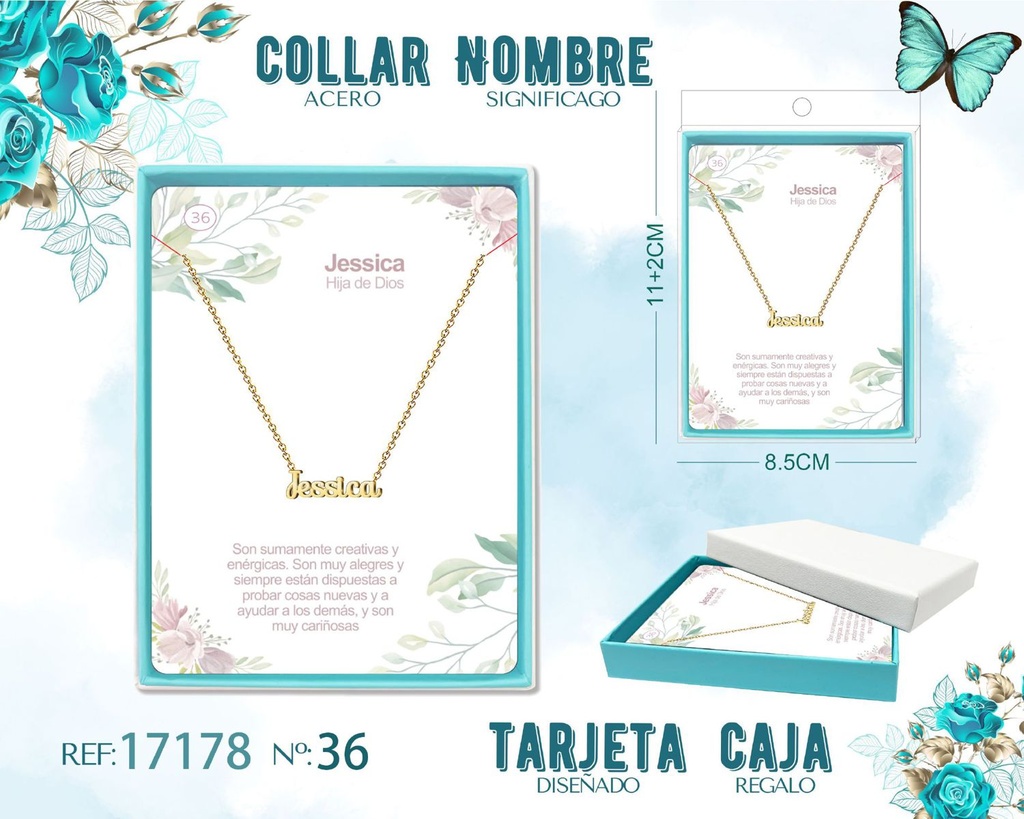 Collar de acero dorado con nombre Jessica - Joyas personalizadas