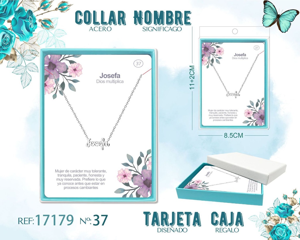 Collar de acero plateado con nombre Josefa - Joyas personalizadas