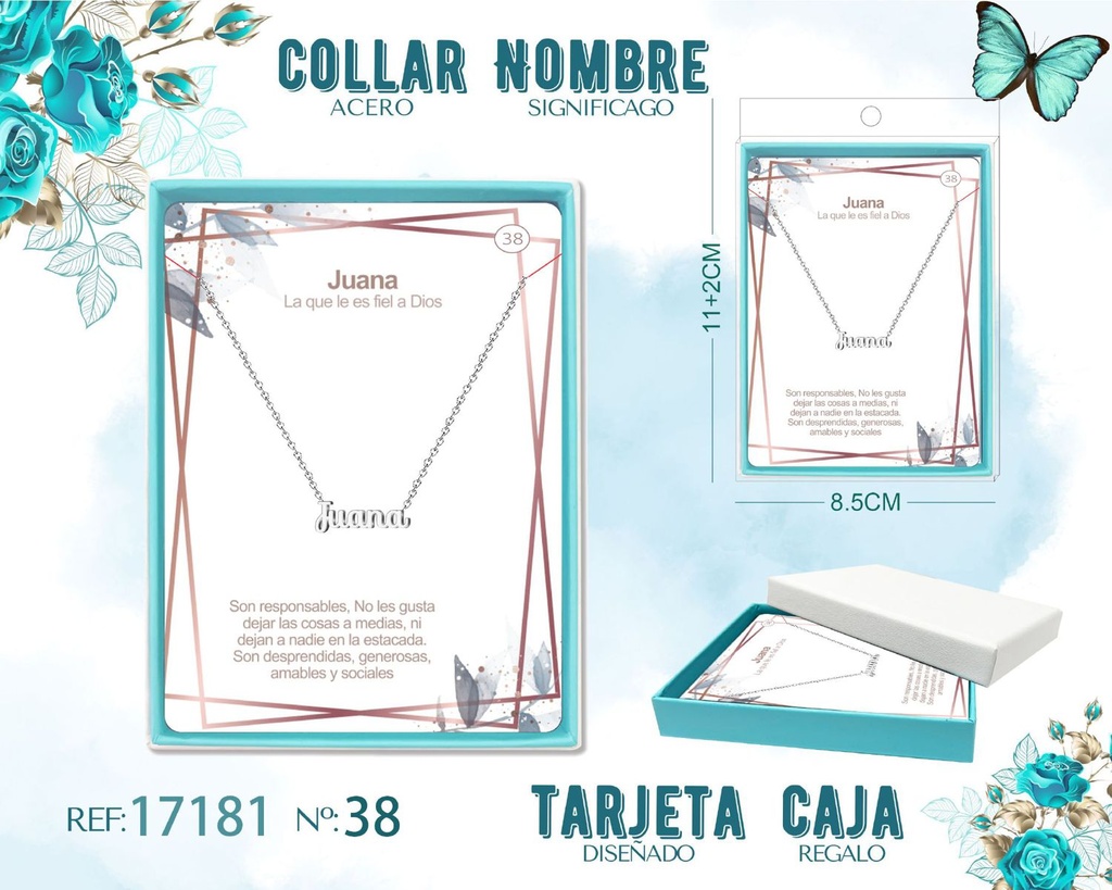 Collar de acero plateado con nombre Juana - Joyas personalizadas