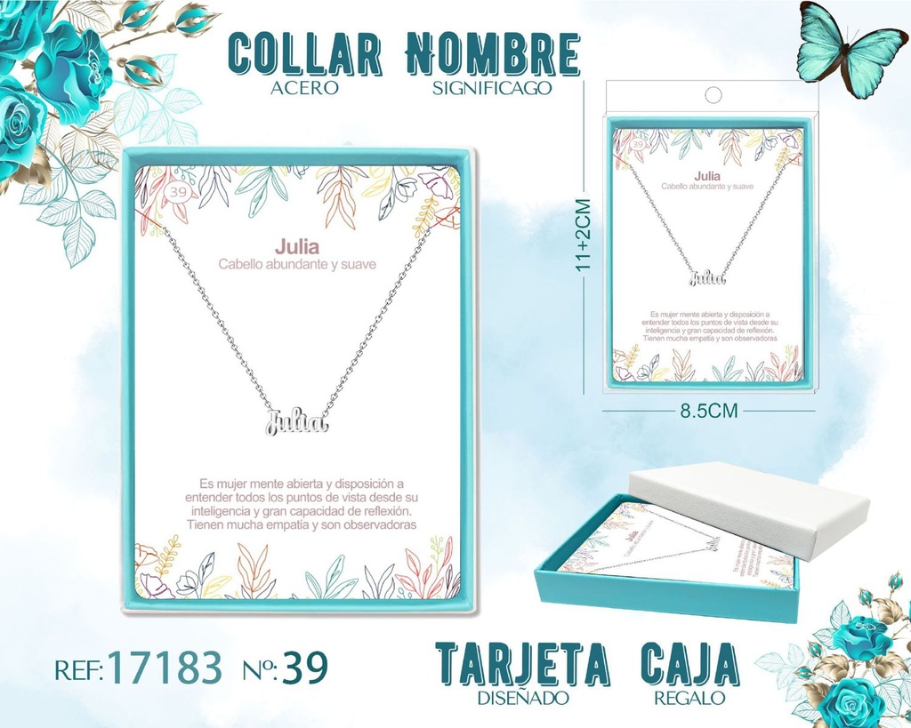 Collar de acero plateado con nombre Julia - Joyas personalizadas