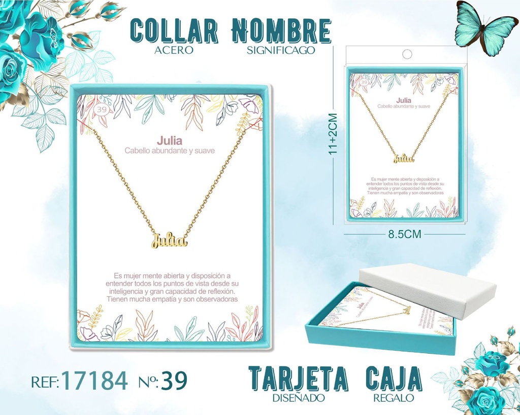 Collar de acero dorado con nombre Julia - Joyas personalizadas