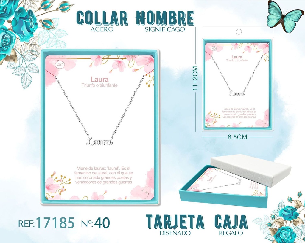 Collar de acero plateado con nombre Laura - Joyas personalizadas