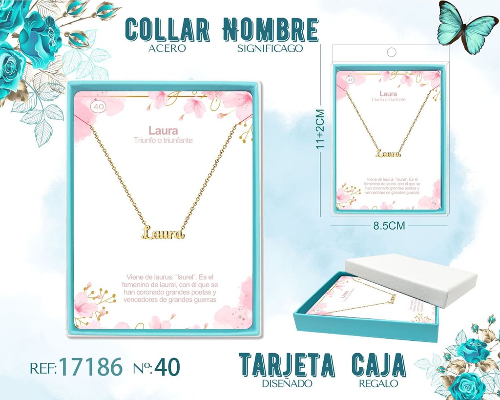 Collar de acero dorado con nombre Laura - Joyas personalizadas