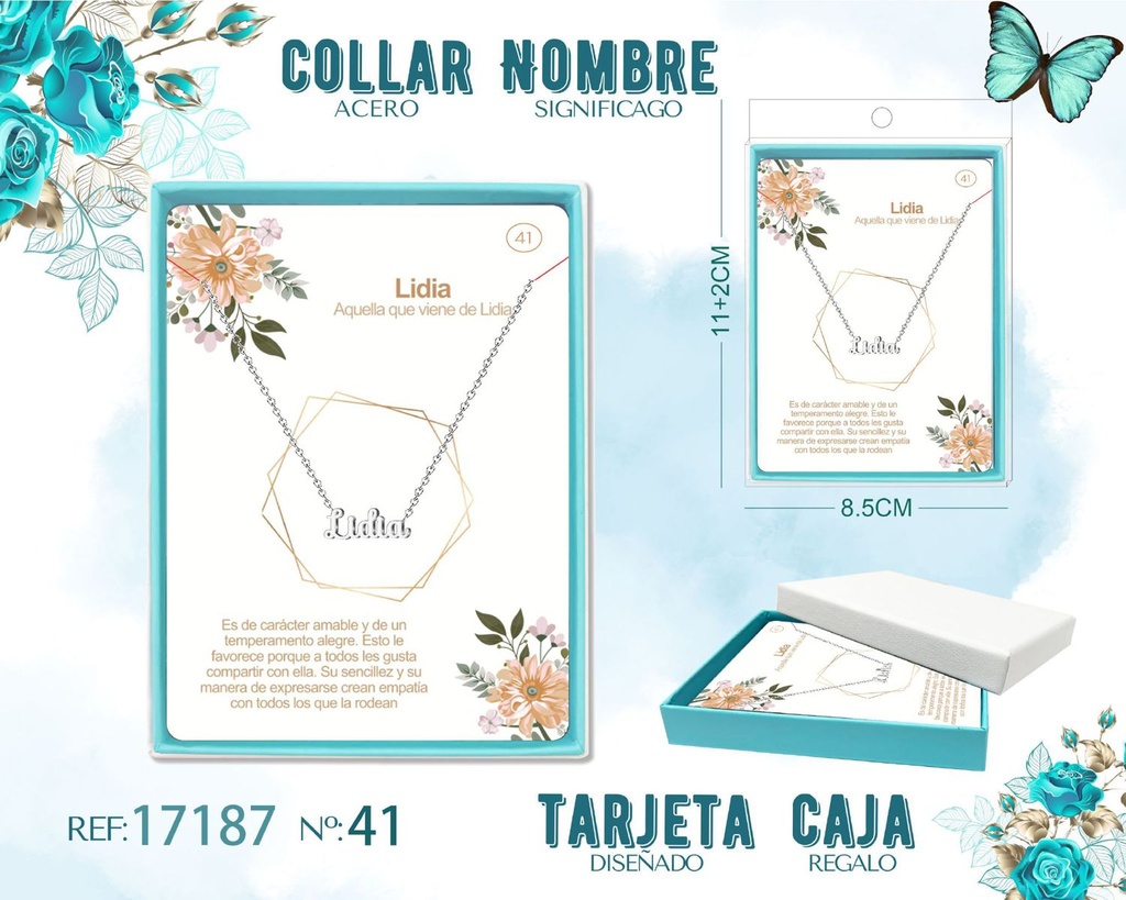 Collar de acero plateado con nombre Lidia - Joyas personalizadas