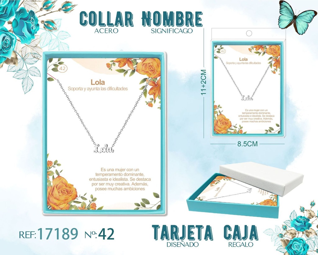 Collar de acero plateado con nombre Lola - Joyas personalizadas