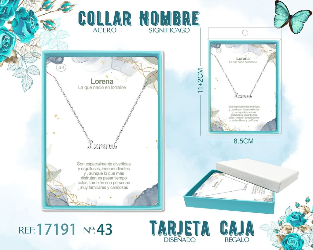 Collar de acero plateado con nombre Lorena - Joyas personalizadas