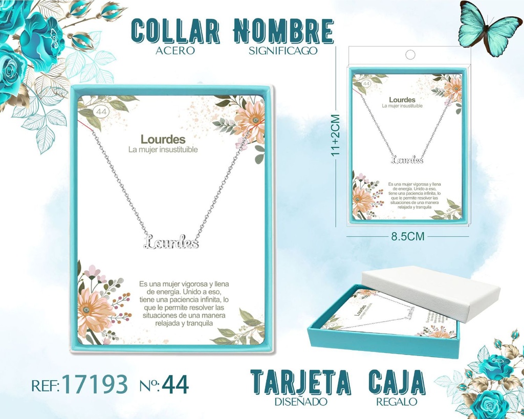 Collar de acero plateado con nombre Lourdes - Joyas personalizadas