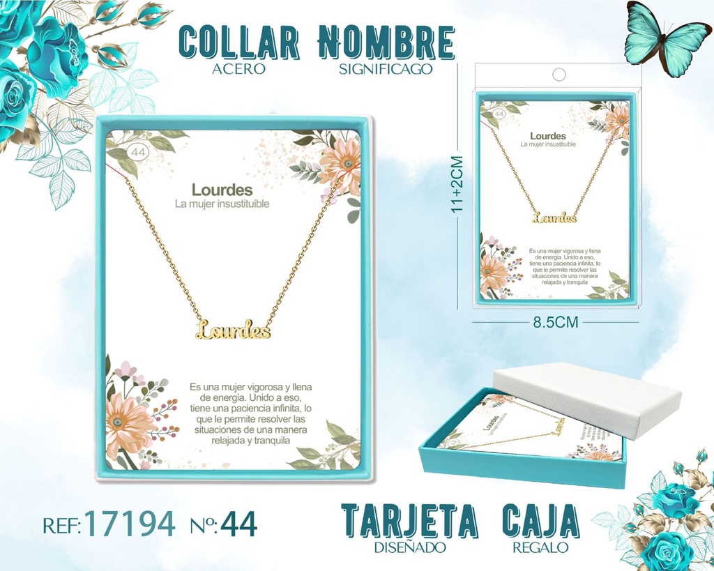 Collar de acero dorado con nombre Lourdes - Joyas personalizadas