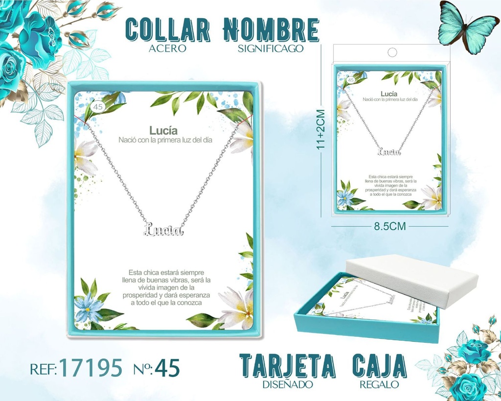 Collar de acero plateado con nombre Lucia - Joyas personalizadas