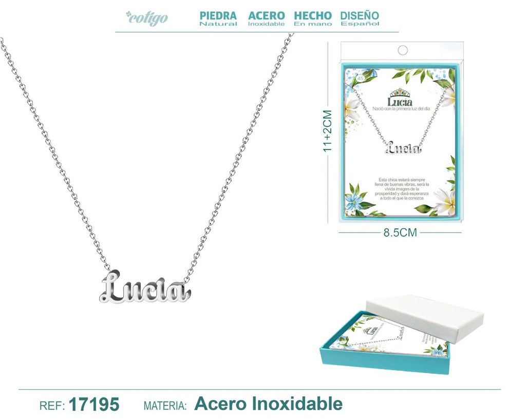Collar de acero plateado con nombre Lucia - Joyas personalizadas