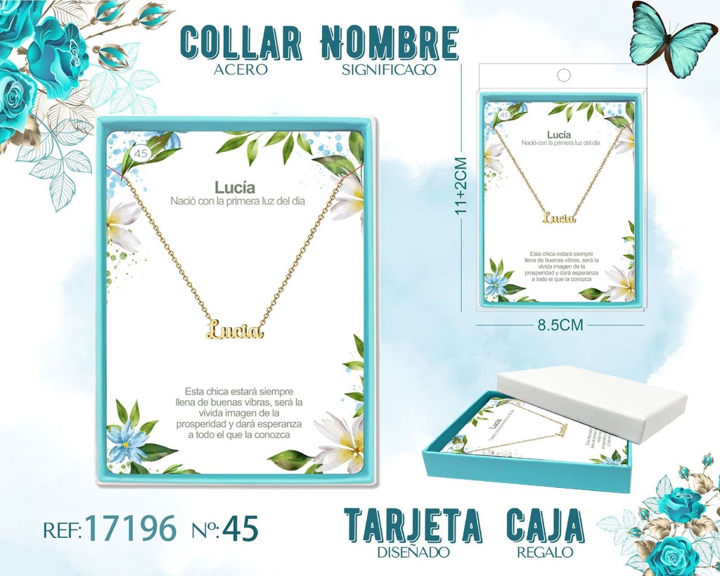 Collar de acero dorado con nombre Lucia - Joyas personales