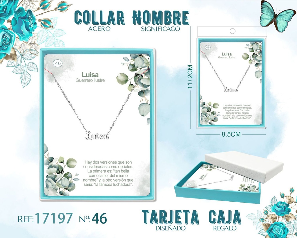 Collar de acero plateado con nombre Luisa - Joyas personalizadas