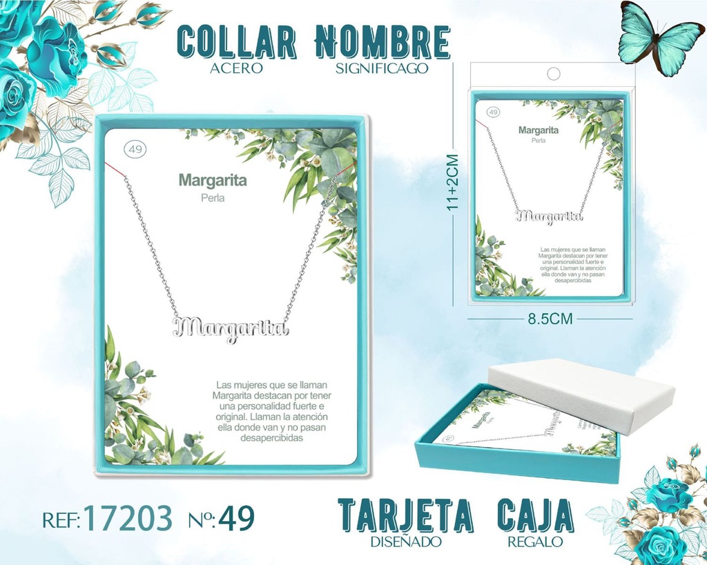 Collar de acero plateado con nombre Margarita - Joyas personalizadas