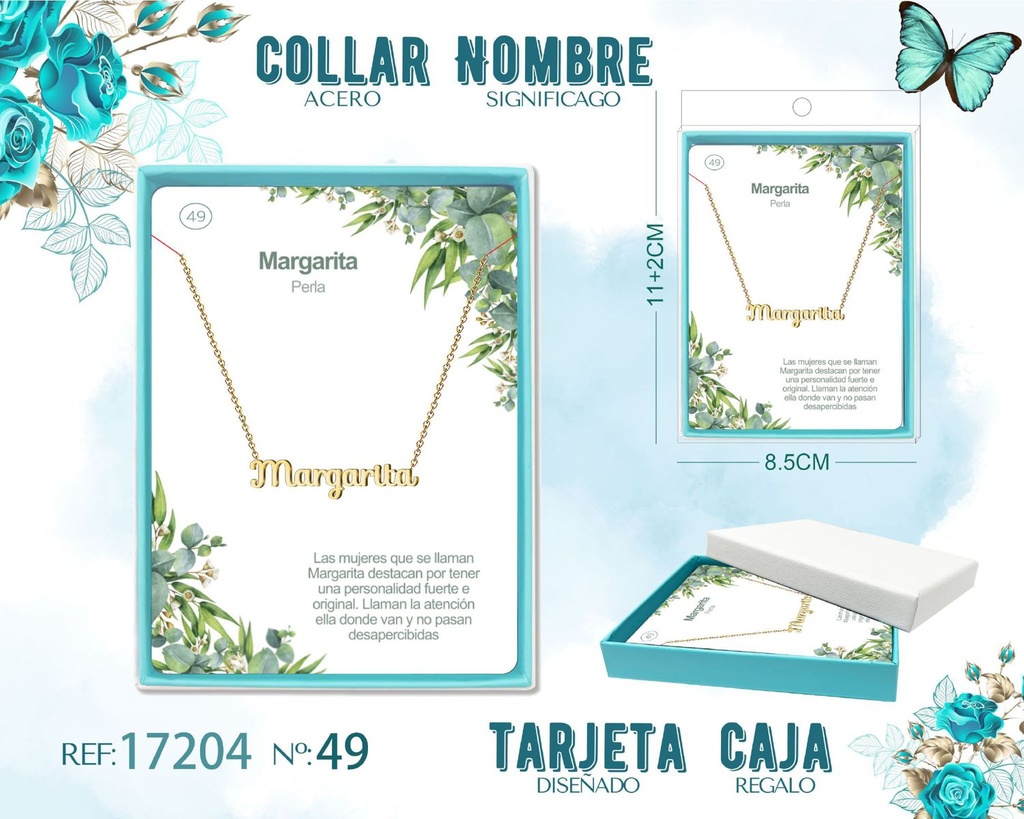 Collar de acero dorado con nombre Margarita - Joyas personalizadas