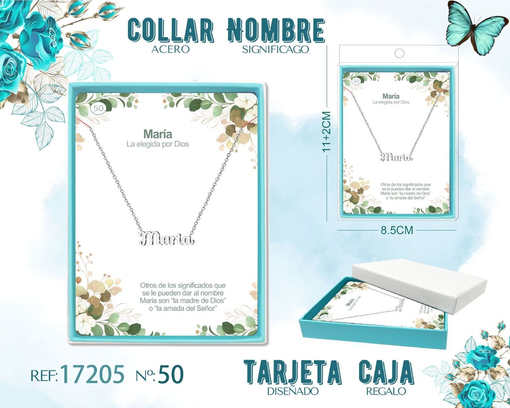 Collar de acero plateado con nombre Maria - Joyas personalizadas