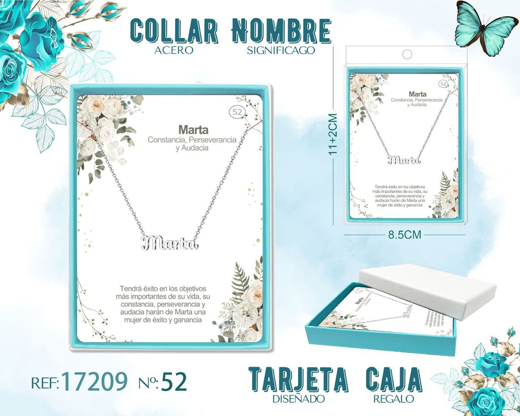 Collar de acero plateado con nombre Marta - Joyas personalizadas