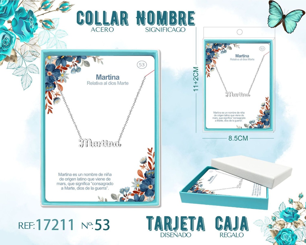 Collar de acero plateado con nombre Martina - Joyas personalizadas