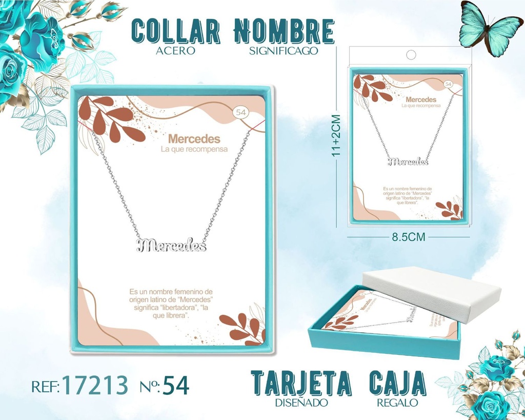 Collar de acero plateado con nombre Mercedes - Joyas personalizadas