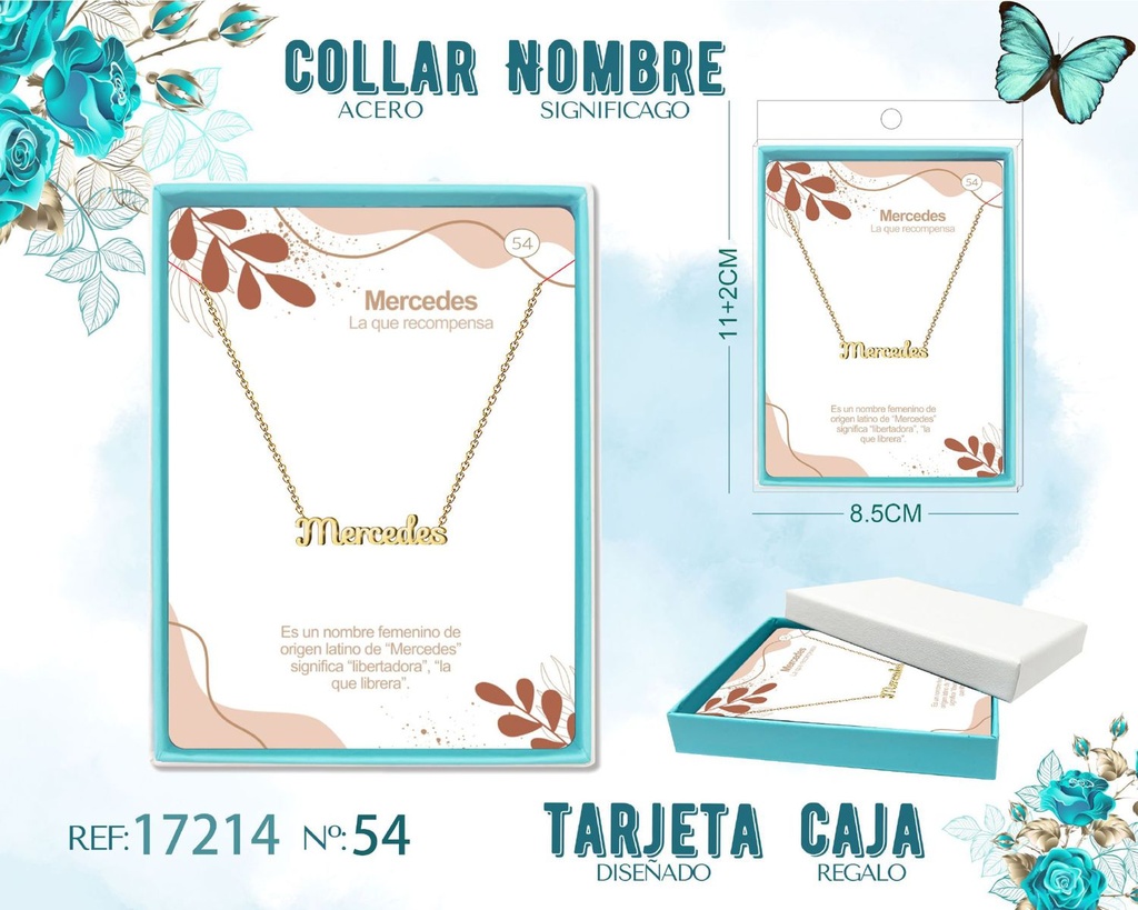 Collar de acero dorado con nombre Mercedes - Joyas personalizadas