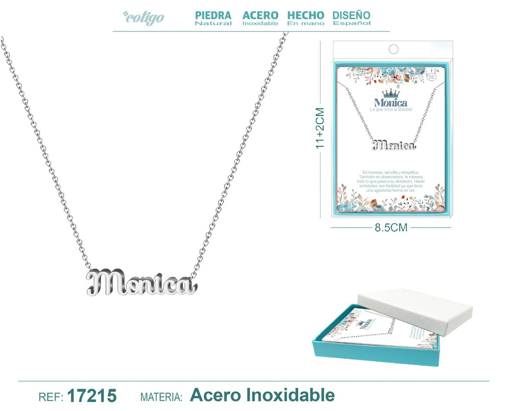 Collar de acero plateado con nombre Monica - Joyas personalizadas