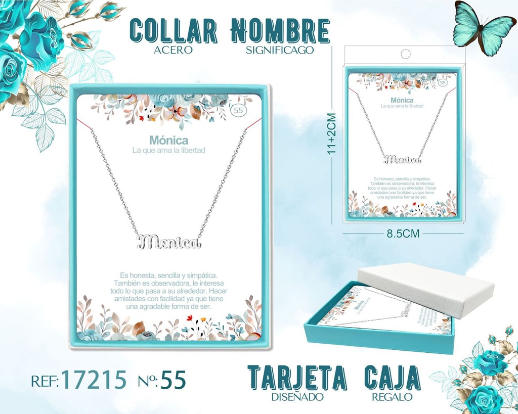 Collar de acero plateado con nombre Monica - Joyas personalizadas