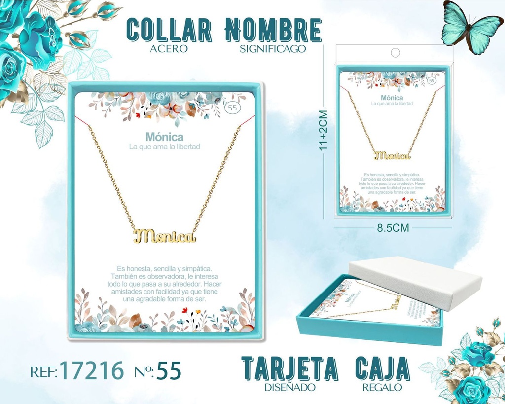 Collar de acero dorado con nombre Monica - Joyas personalizadas