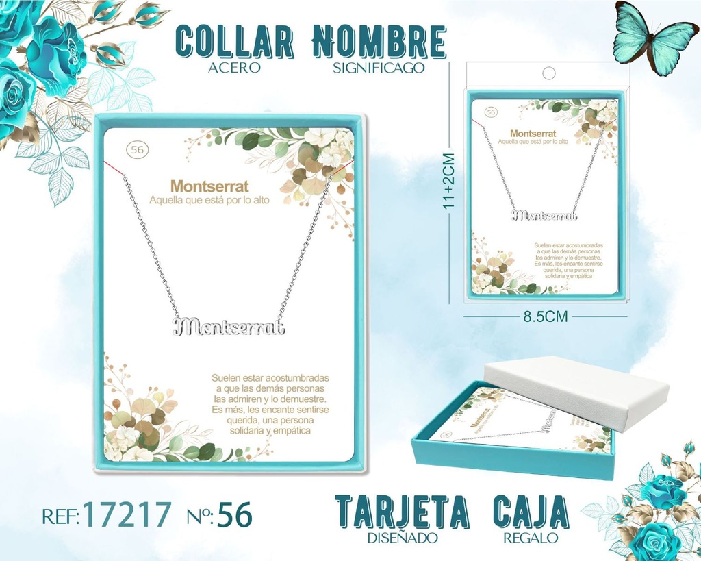 Collar de acero plateado con nombre Montserrat - Joyas personalizadas