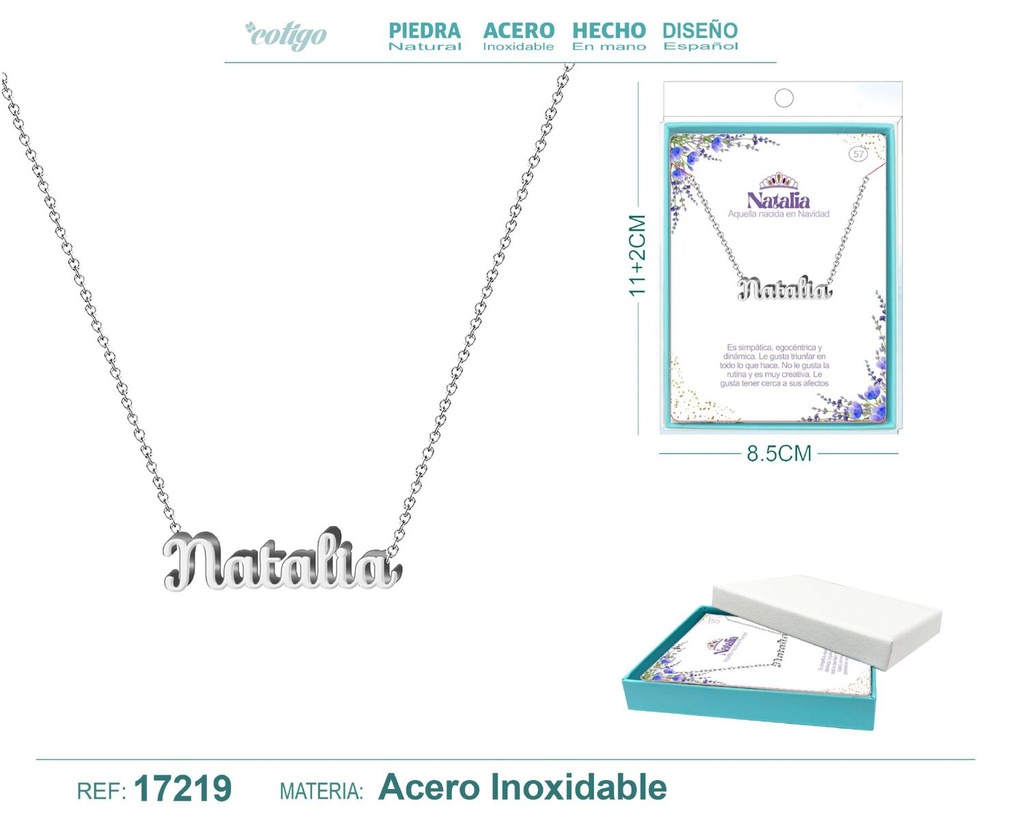 Collar de acero plateado con nombre Natalia - Joyas personalizadas