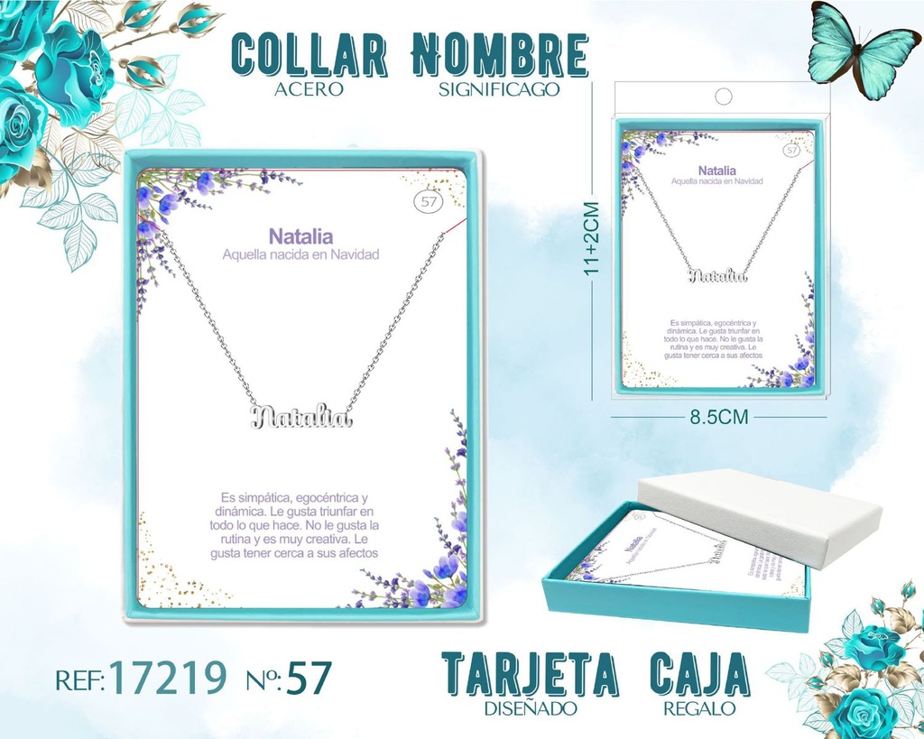 Collar de acero plateado con nombre Natalia - Joyas personalizadas