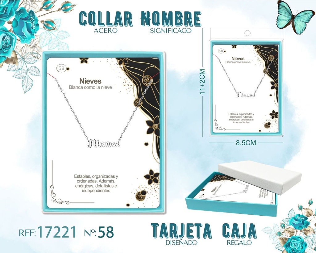 Collar de acero plateado con nombre Nieves - Joyas personalizadas