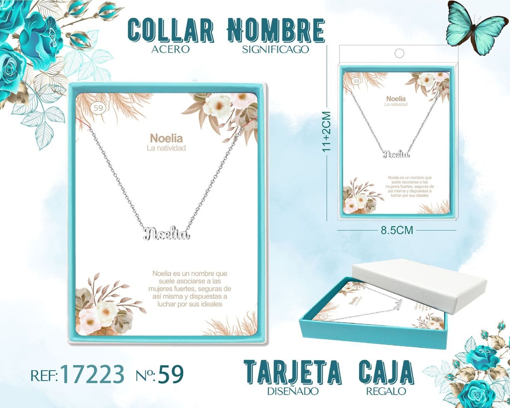 Collar de acero plateado con nombre Noelia - Joyas personalizadas