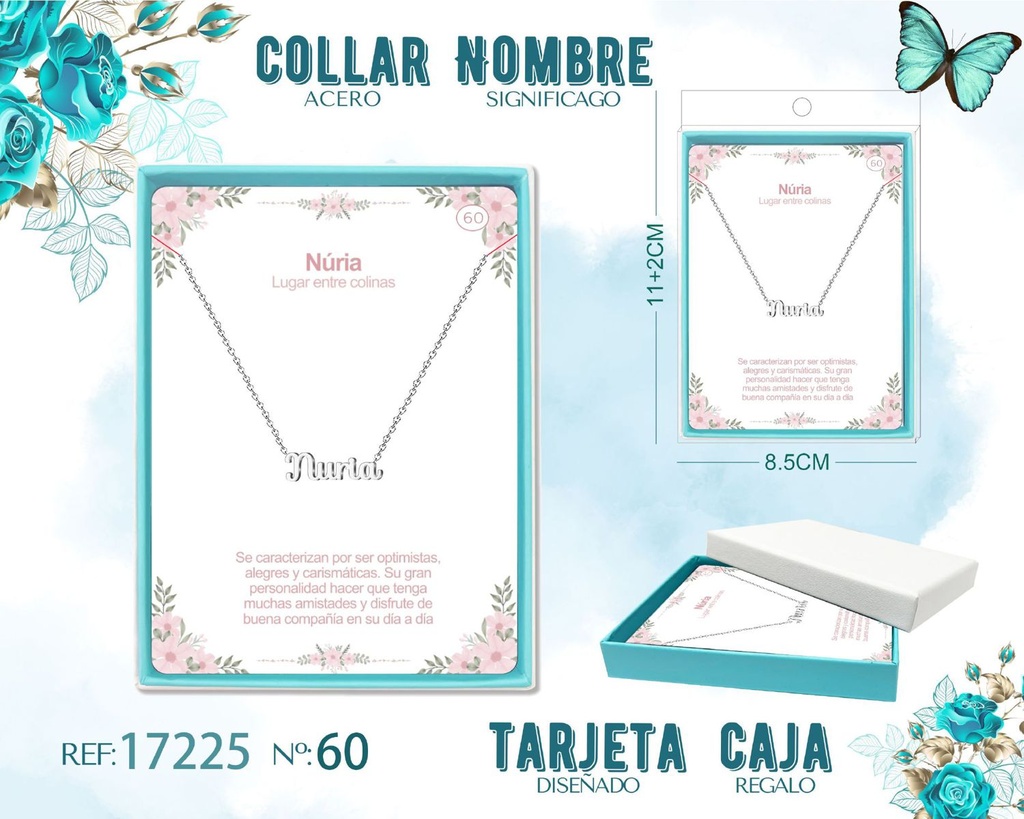 Collar de acero plateado con nombre Nuria - Joyas personalizadas