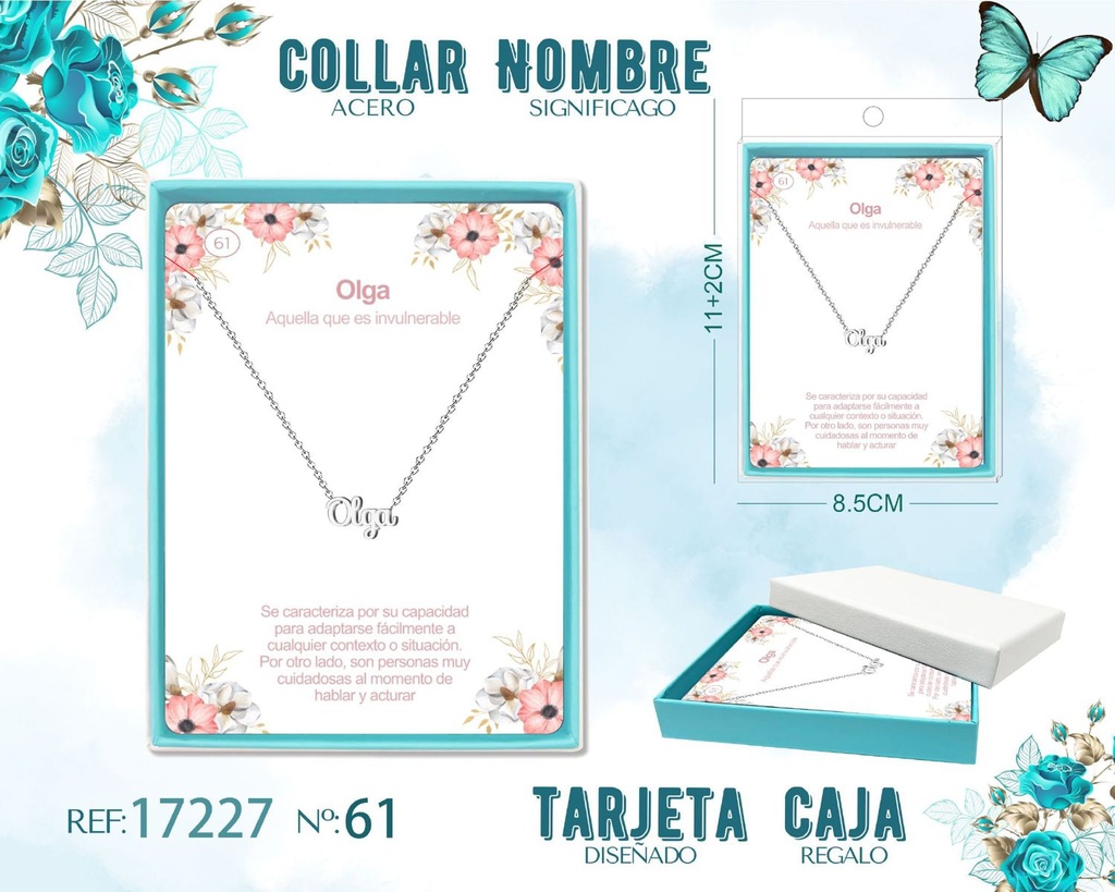 Collar de acero plateado con nombre Olga - Joyas personalizadas